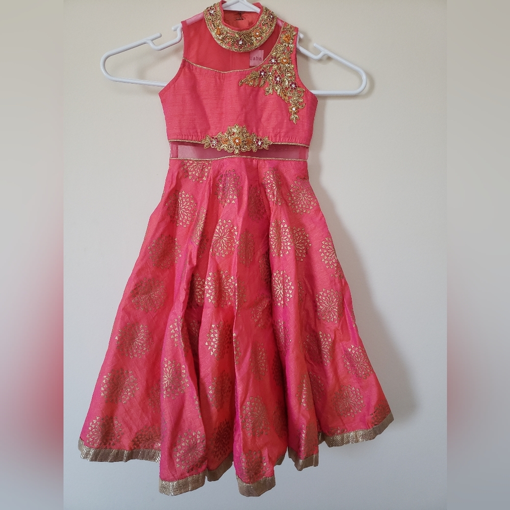 Girl's beautifully gold embroidered Christmas/party frock/dress.